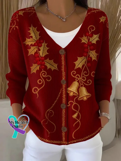 Christmas Print Buttoned V-neck Cardigan Sweater Multicolor / S