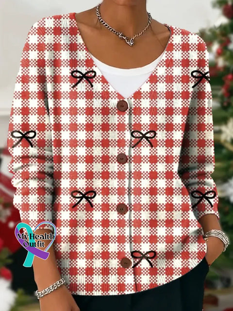 Christmas Print Buttoned V-neck Cardigan Sweater Multicolor / S