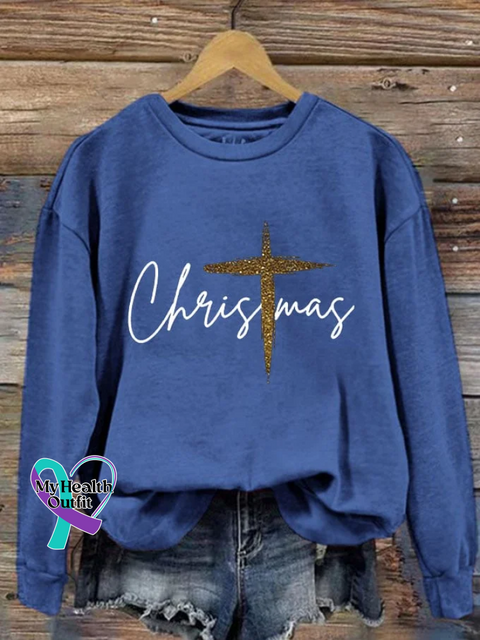 Christmas Print Casual Sweatshirt Blue / 5XL