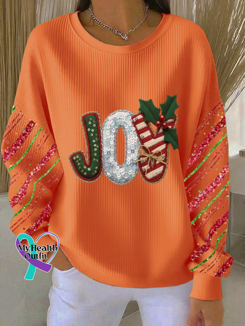 Christmas Print Casual Sweatshirt Orange / S