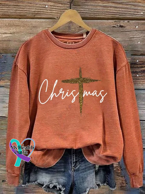 Christmas Print Casual Sweatshirt Orange / XL