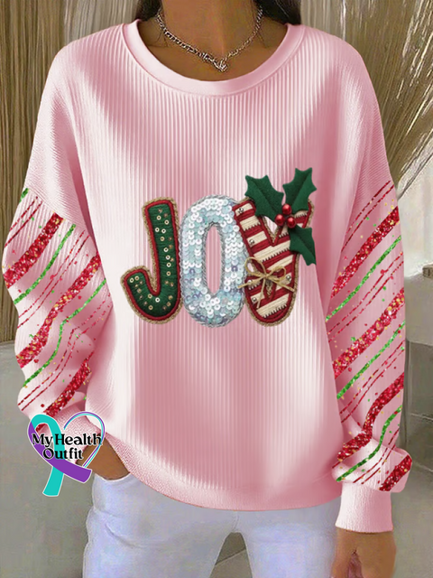 Christmas Print Casual Sweatshirt Pink / S