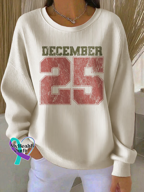 Christmas Print Casual Sweatshirt Sand / S