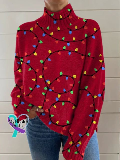 Christmas Print Knit Turtleneck Pullover Sweater Multicolor / S