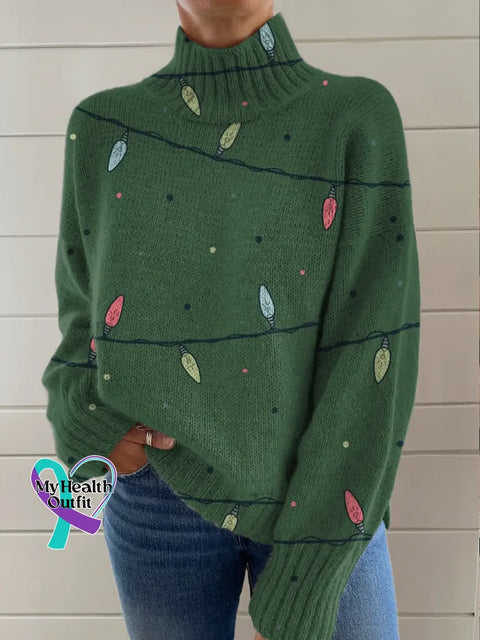 Christmas Print Knit Turtleneck Pullover Sweater Multicolor / S