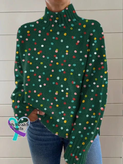 Christmas Print Knit Turtleneck Pullover Sweater Multicolor / S