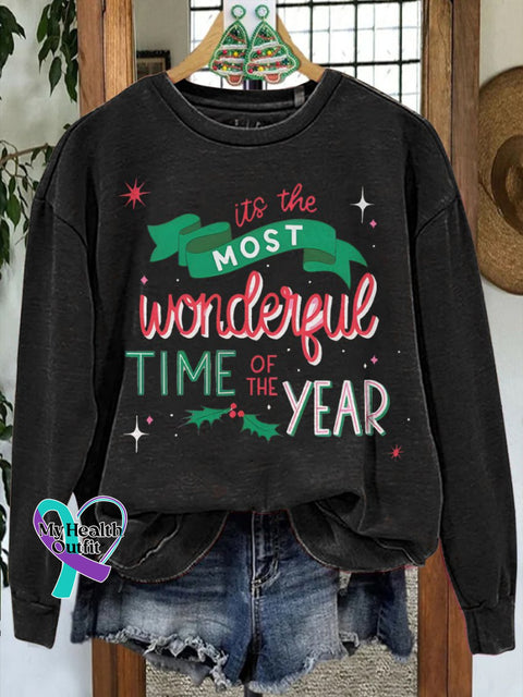 Christmas Printed Casual Sweatshirt Black / S