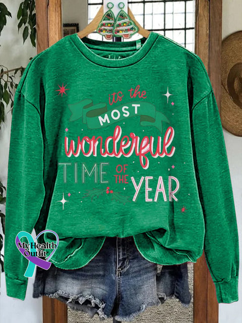 Christmas Printed Casual Sweatshirt Green / S