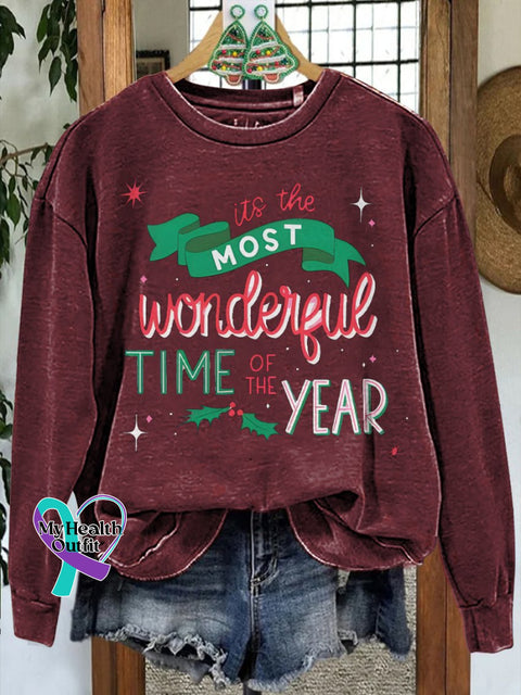 Christmas Printed Casual Sweatshirt Maroon / S