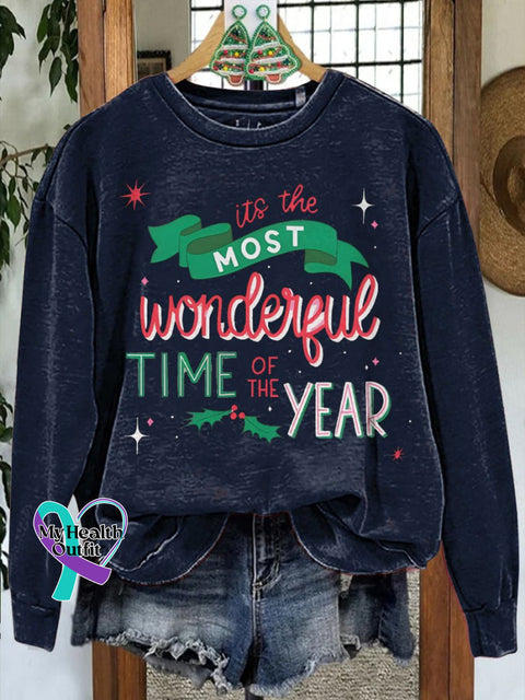 Christmas Printed Casual Sweatshirt Navyblue / S