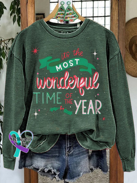 Christmas Printed Casual Sweatshirt Sand / S