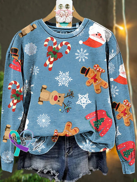 Christmas Reindeer Candy Cane Santa Claus Casual Sweatshirt Multicolor / S