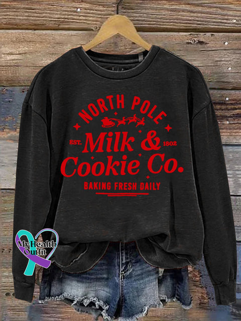 Christmas Reindeer North Pole Milk&Cookie Co Baking Fiesh Daily Casual Print Sweatshirt Black / S