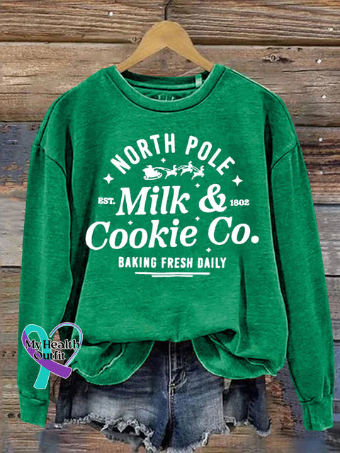 Christmas Reindeer North Pole Milk&Cookie Co Baking Fiesh Daily Casual Print Sweatshirt Green / S