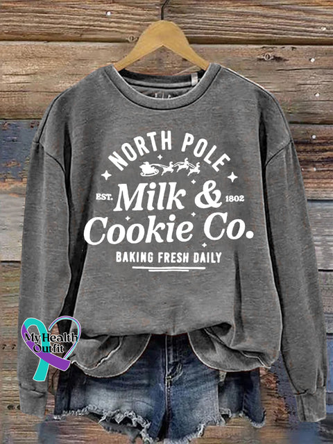Christmas Reindeer North Pole Milk&Cookie Co Baking Fiesh Daily Casual Print Sweatshirt Grey / S