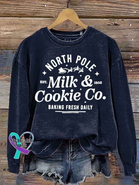 Christmas Reindeer North Pole Milk&Cookie Co Baking Fiesh Daily Casual Print Sweatshirt Navyblue / S