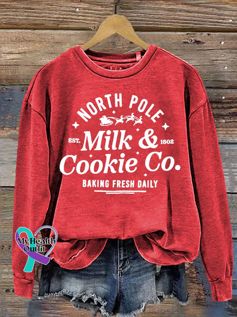 Christmas Reindeer North Pole Milk&Cookie Co Baking Fiesh Daily Casual Print Sweatshirt Red / S