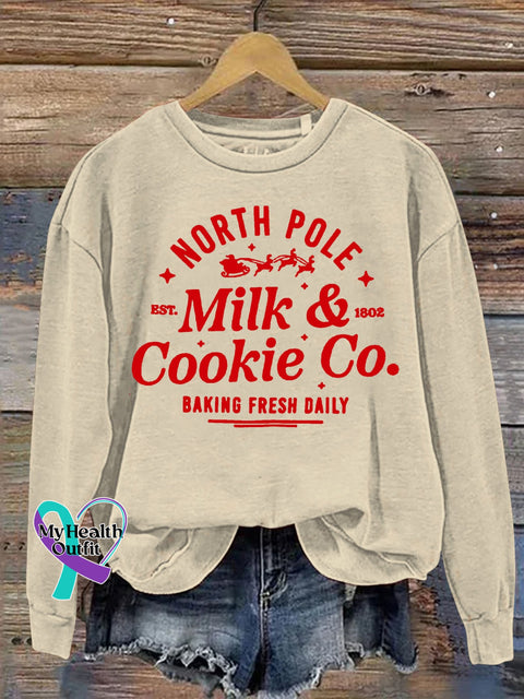 Christmas Reindeer North Pole Milk&Cookie Co Baking Fiesh Daily Casual Print Sweatshirt Sand / S