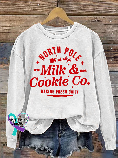 Christmas Reindeer North Pole Milk&Cookie Co Baking Fiesh Daily Casual Print Sweatshirt White / S