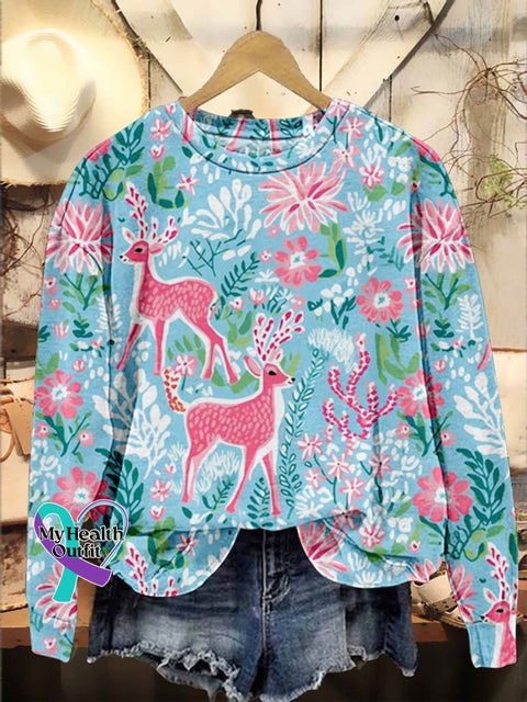 Christmas Reindeer Print Casual Sweatshirt Multicolor / S