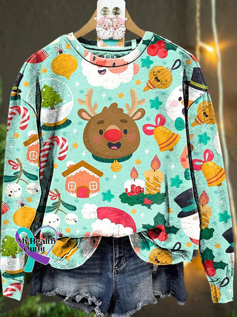 Christmas Reindeer Santa Claus Candy Cane Casual Sweatshirt Multicolor / S