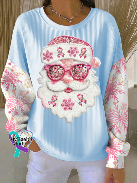 Christmas Santa Breast Cancer Awareness Print Casual Sweatshirt Blue / S