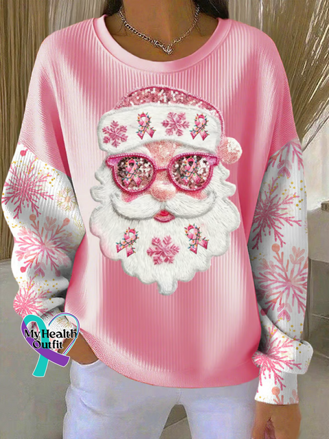 Christmas Santa Breast Cancer Awareness Print Casual Sweatshirt LigthPink / S