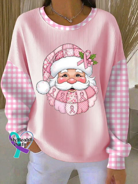 Christmas Santa Breast Cancer Awareness Print Casual Sweatshirt Multicolor / S