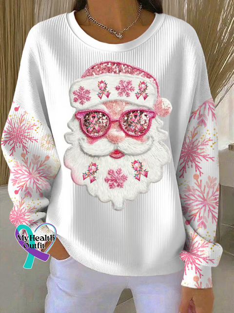 Christmas Santa Breast Cancer Awareness Print Casual Sweatshirt White / S