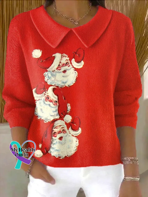 Christmas Santa Claus Casual Peter Pan Collar 3/4 Sleeve Sweater Multicolor / S