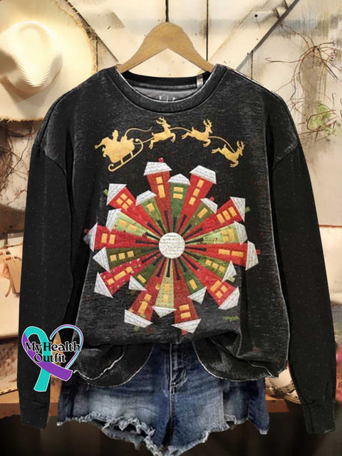 Christmas Santa Claus Elk Casual Sweatshirt Black / S