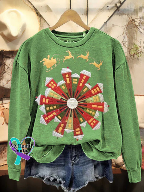 Christmas Santa Claus Elk Casual Sweatshirt Lightgreen / S
