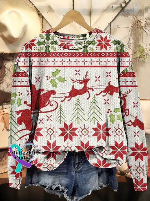Christmas Santa Claus Elk Casual Sweatshirt Multicolor / S
