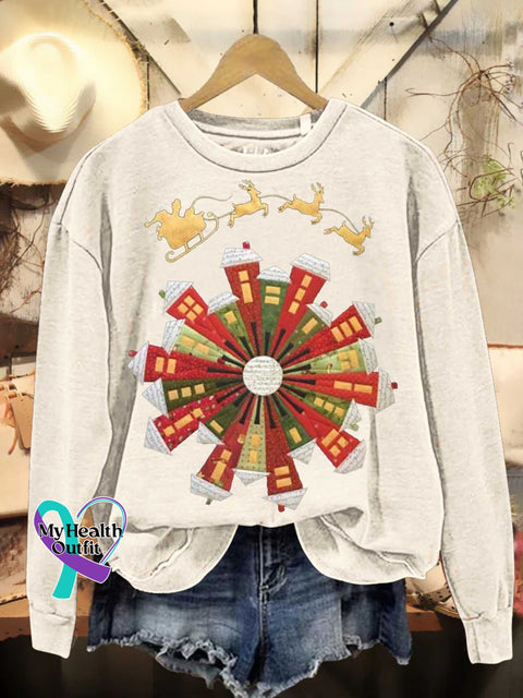 Christmas Santa Claus Elk Casual Sweatshirt White / S
