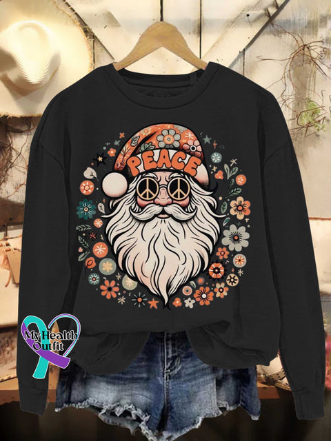 Christmas Santa Claus Hippie Peace Sign Love And Casual Sweatshirt Black / S