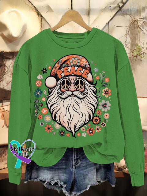 Christmas Santa Claus Hippie Peace Sign Love And Casual Sweatshirt Green / S