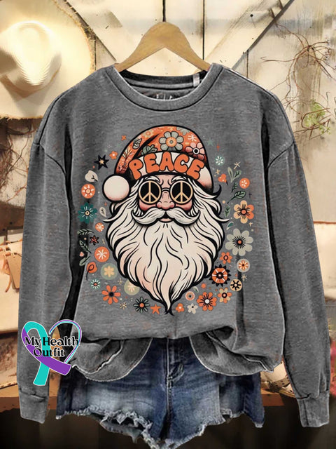 Christmas Santa Claus Hippie Peace Sign Love And Casual Sweatshirt Grey / S