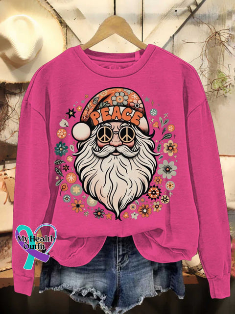 Christmas Santa Claus Hippie Peace Sign Love And Casual Sweatshirt Pink / S