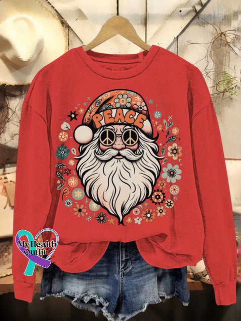 Christmas Santa Claus Hippie Peace Sign Love And Casual Sweatshirt Red / S
