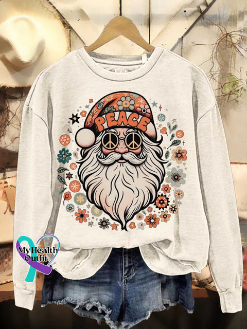 Christmas Santa Claus Hippie Peace Sign Love And Casual Sweatshirt White / S