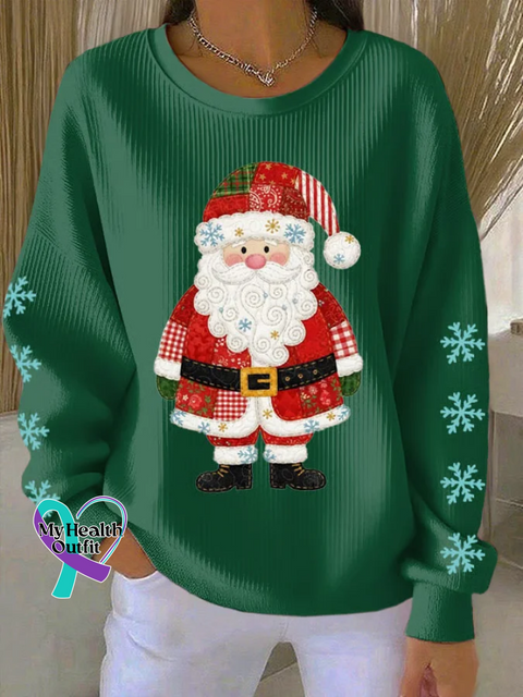 Christmas Santa Claus Print Casual Sweatshirt Green / S