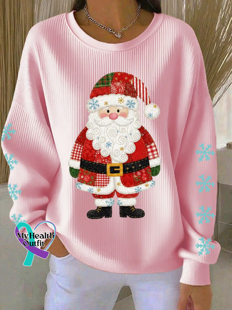 Christmas Santa Claus Print Casual Sweatshirt Pink / S