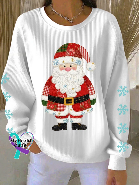 Christmas Santa Claus Print Casual Sweatshirt White / S