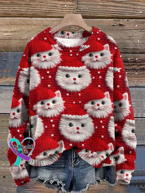 Christmas Santa Claus Print Knit Pullover Sweater Multicolor / S