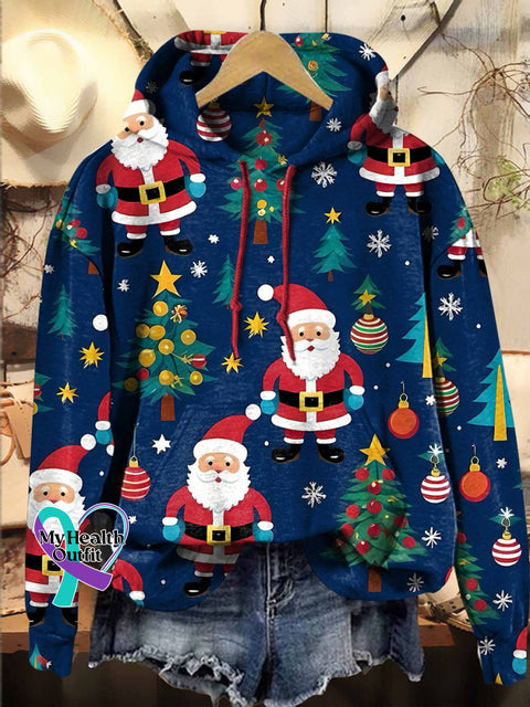 Christmas Santa Claus Tree Ball Hooded Casual Sweatshirt Multicolor / S