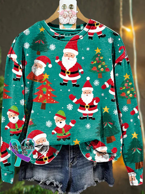 Christmas Santa Claus Tree Snowflake Casual Sweatshirt Multicolor / S