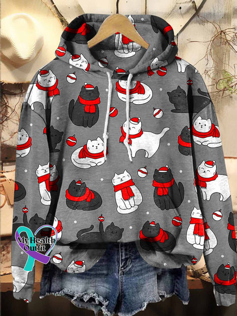 Christmas Santa Hat A Gift For Cat Lovers Hooded Casual Sweatshirt Multicolor / S