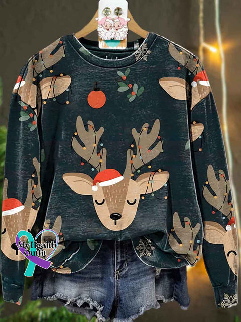 Christmas Santa Hat Reindeer Casual Sweatshirt Multicolor / 2Xl