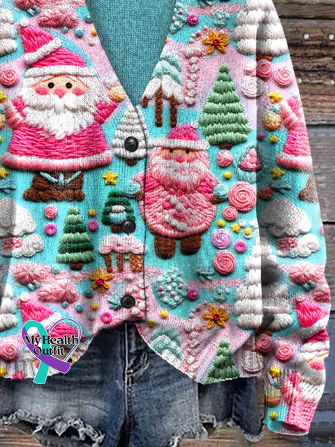 Christmas Santa Print Buttoned Cardigan Sweater