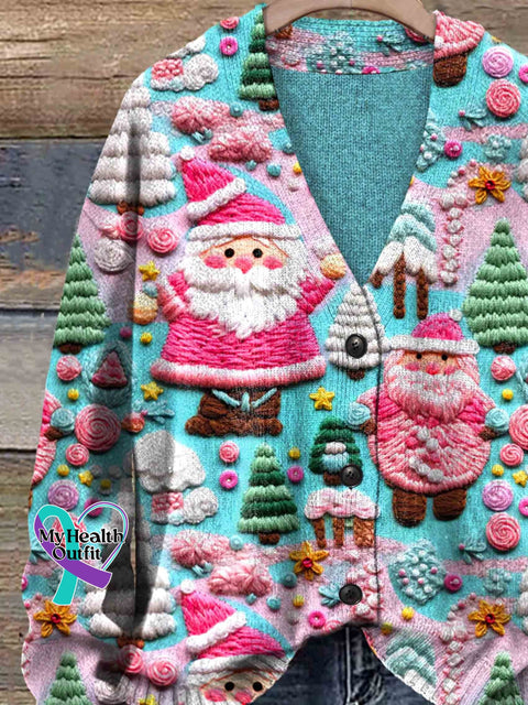 Christmas Santa Print Buttoned Cardigan Sweater